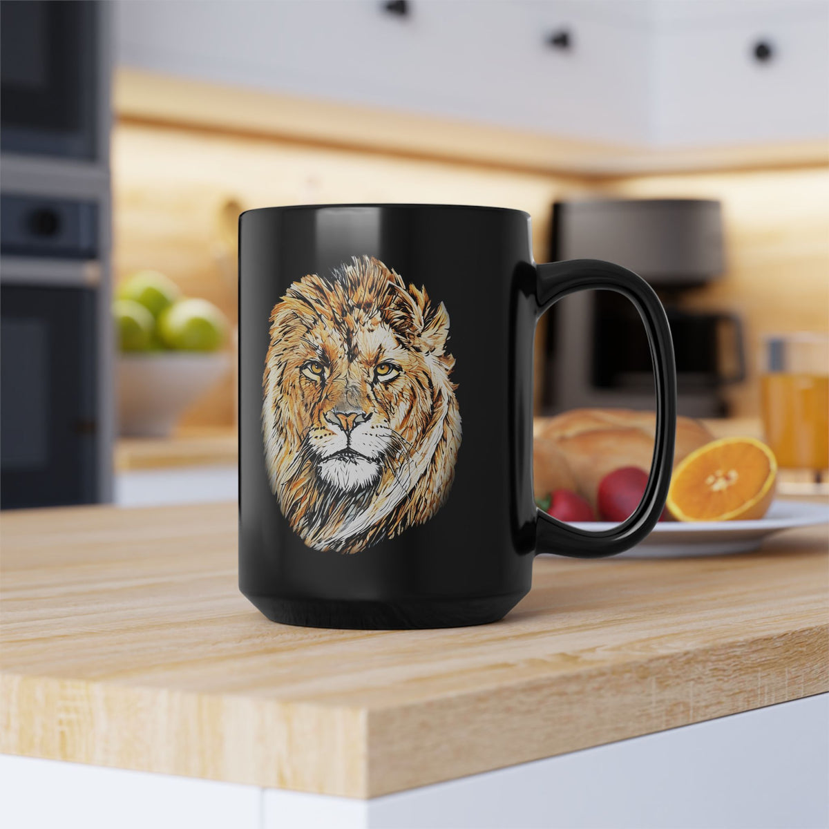 Lion 15oz Large Black Ceramic Mug