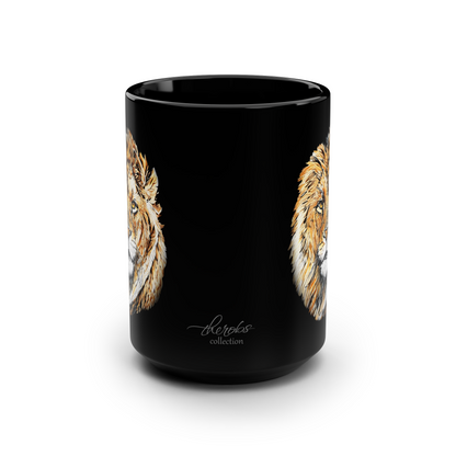 Lion 15oz Large Black Ceramic Mug
