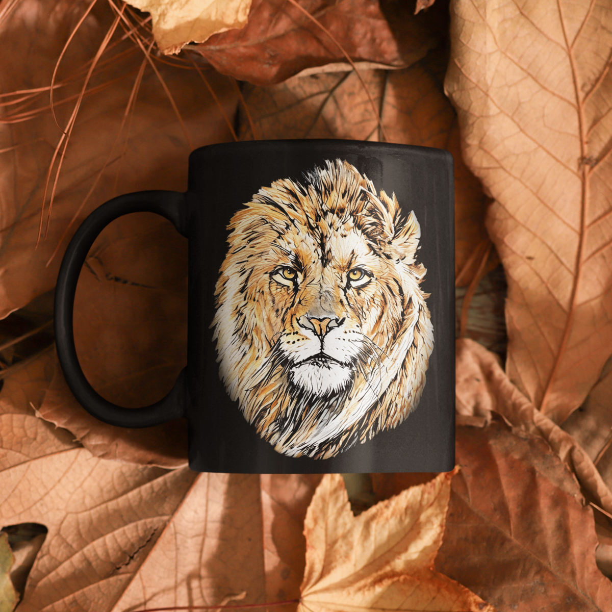 Lion 15oz Large Black Ceramic Mug