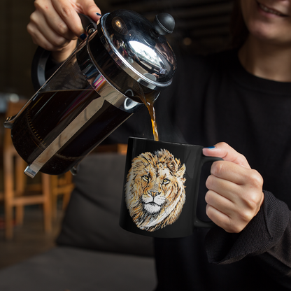 Lion 15oz Large Black Ceramic Mug