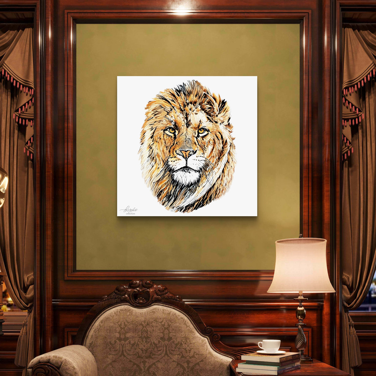 Lion Satin Stretched Canvas Print