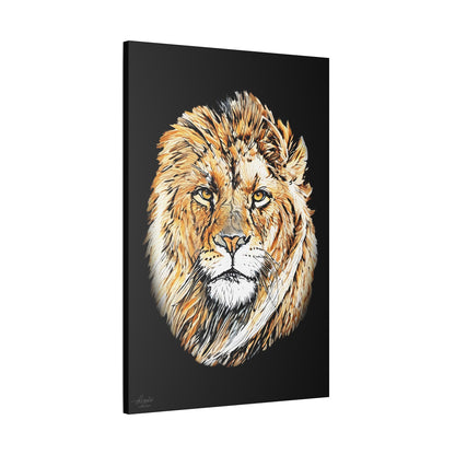 Lion Satin Stretched Black Canvas Print