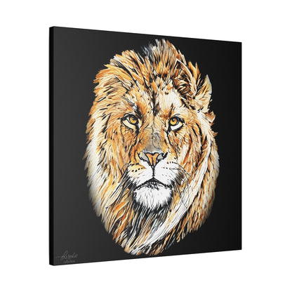 Lion Satin Stretched Black Canvas Print