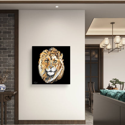 Lion Satin Stretched Black Canvas Print