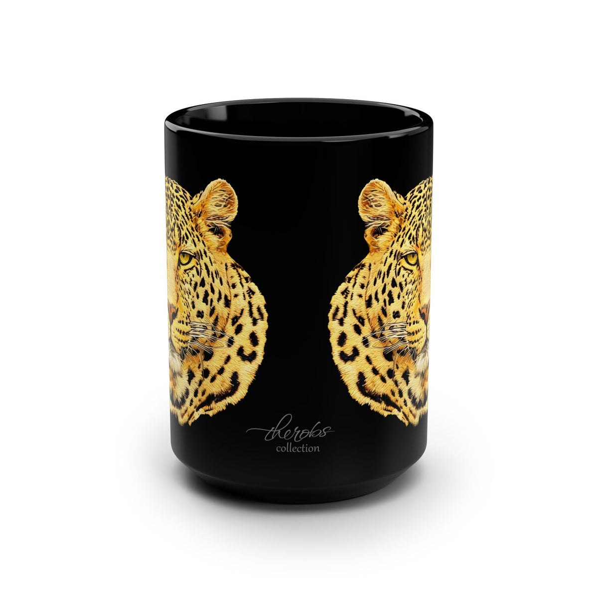 Leopard 15oz Large Black Ceramic Mug