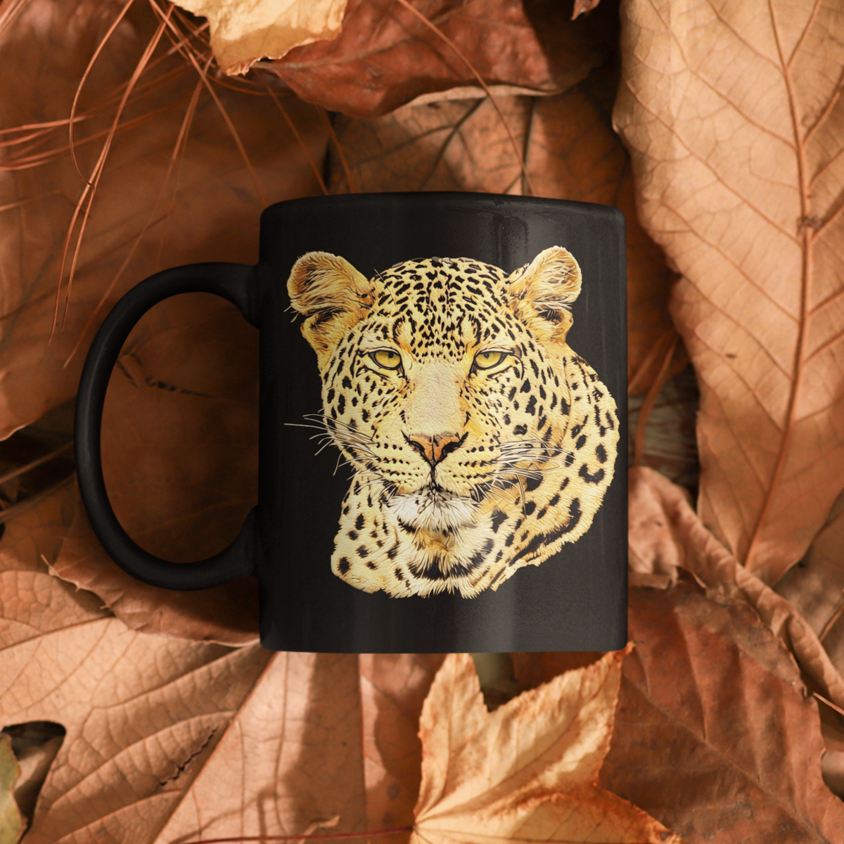 Leopard 15oz Large Black Ceramic Mug