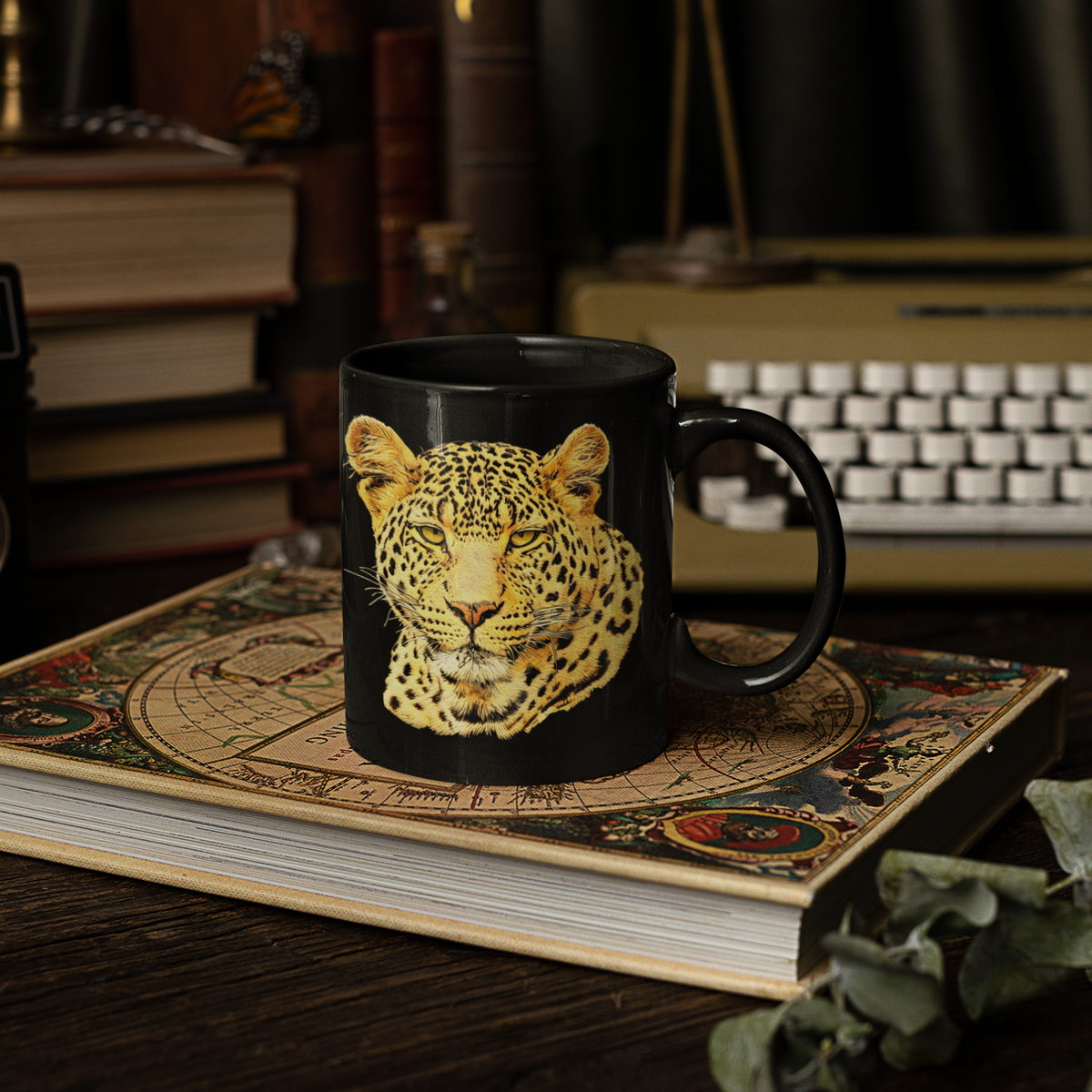 Leopard 15oz Large Black Ceramic Mug