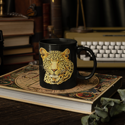 Leopard 15oz Large Black Ceramic Mug