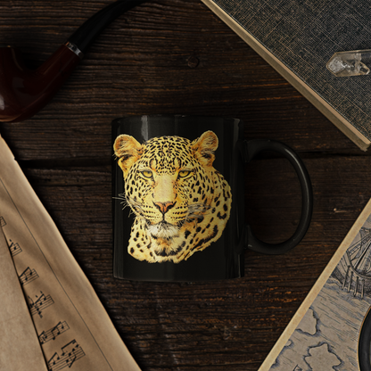 Leopard 15oz Large Black Ceramic Mug