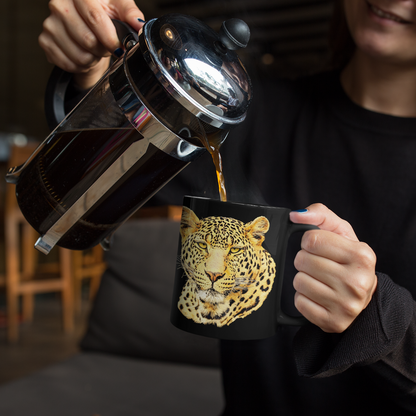 Leopard 15oz Large Black Ceramic Mug