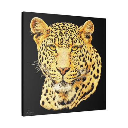 Leopard Satin Stretched Black Canvas Print