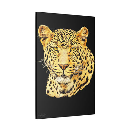 Leopard Satin Stretched Black Canvas Print