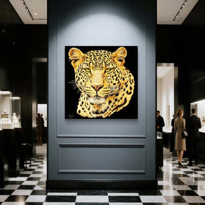 Leopard Satin Stretched Black Canvas Print
