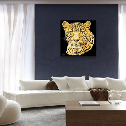 Leopard Satin Stretched Black Canvas Print