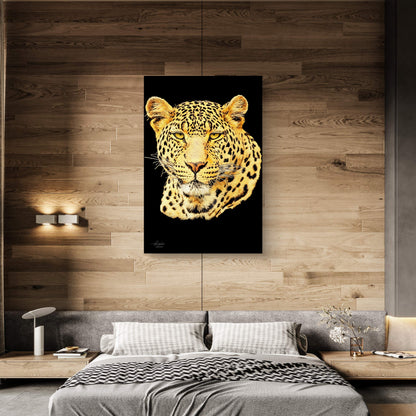 Leopard Satin Stretched Black Canvas Print