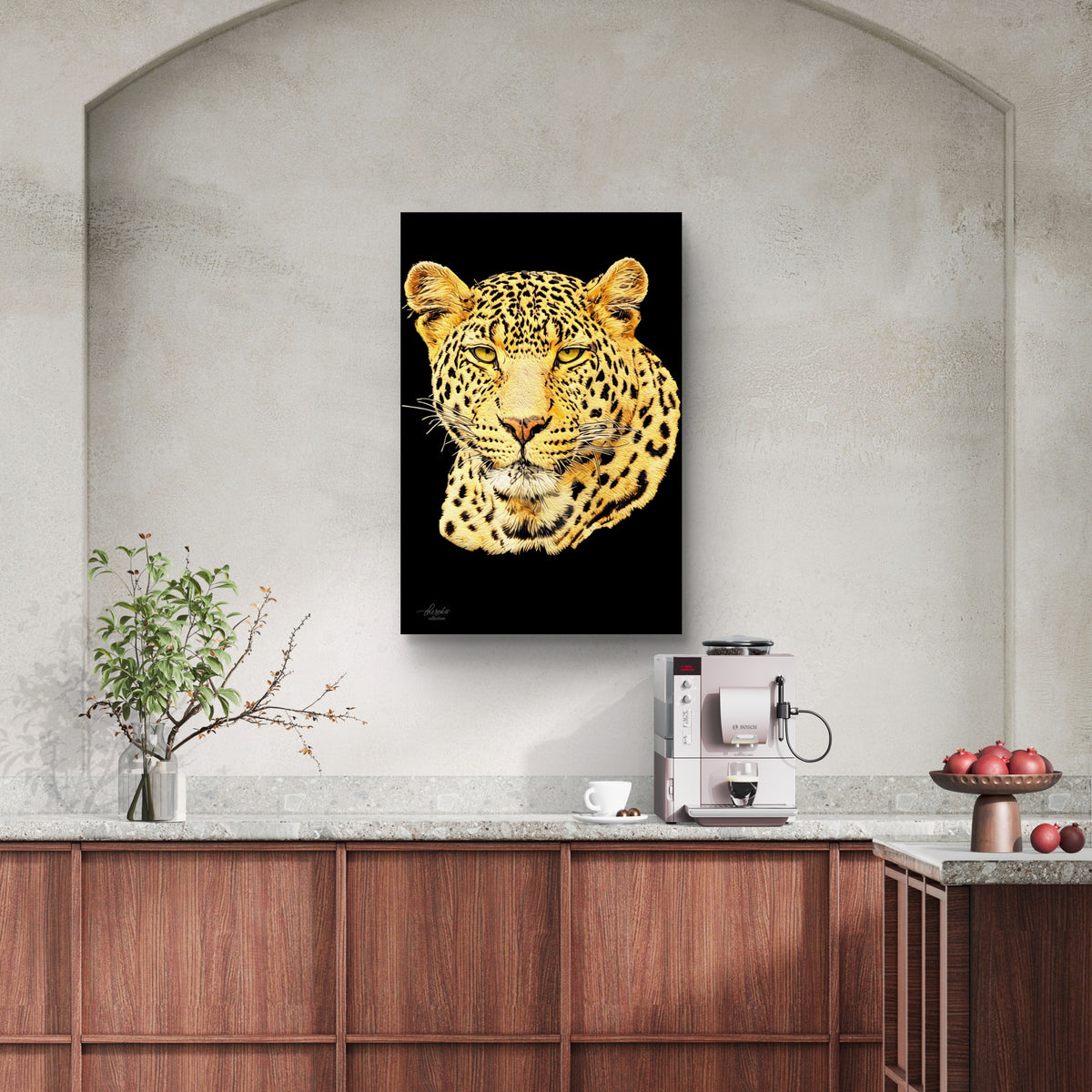 Leopard Satin Stretched Black Canvas Print