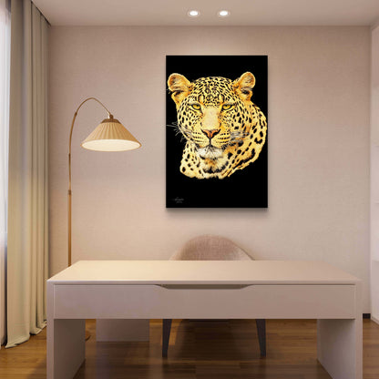 Leopard Satin Stretched Black Canvas Print