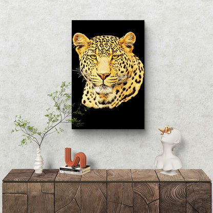 Leopard Satin Stretched Black Canvas Print