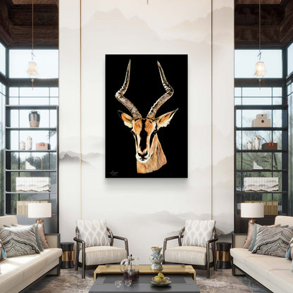 Impala Satin Stretched Black Canvas Print