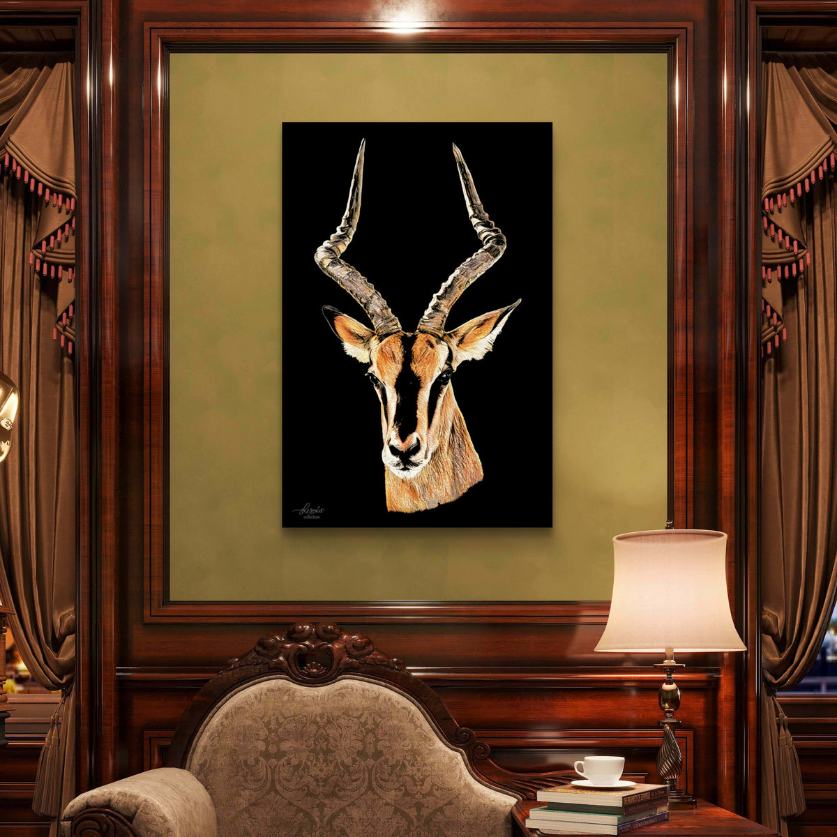 Impala Satin Stretched Black Canvas Print