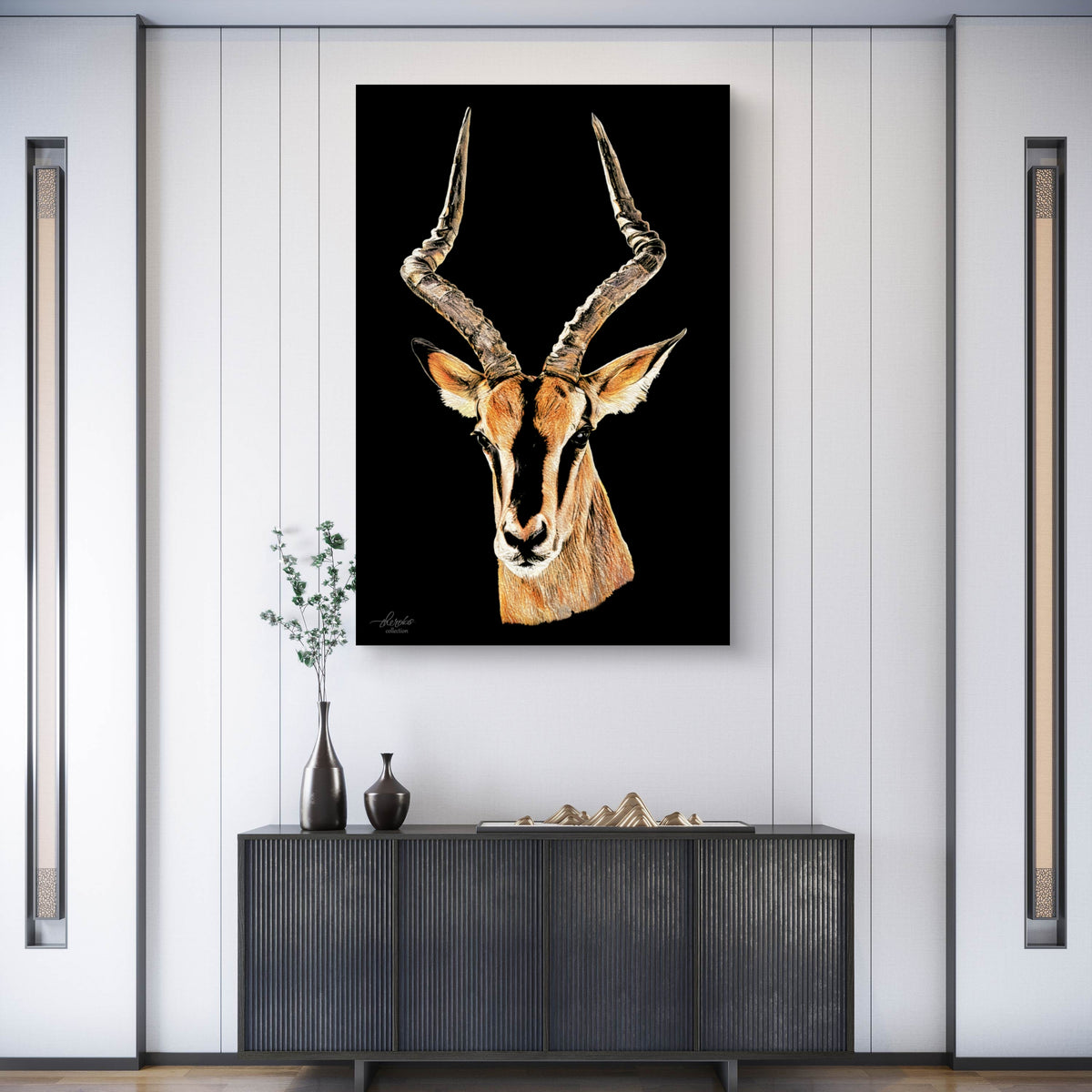 Impala Satin Stretched Black Canvas Print