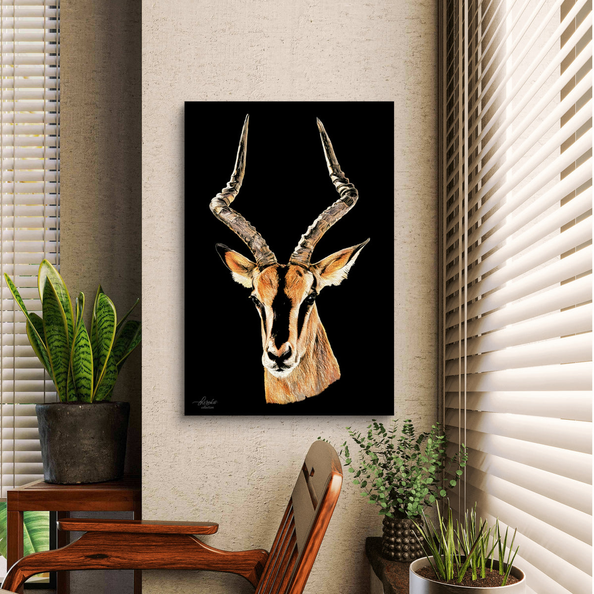 Impala Satin Stretched Black Canvas Print