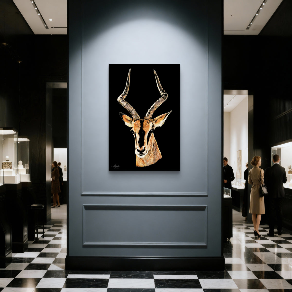 Impala Satin Stretched Black Canvas Print