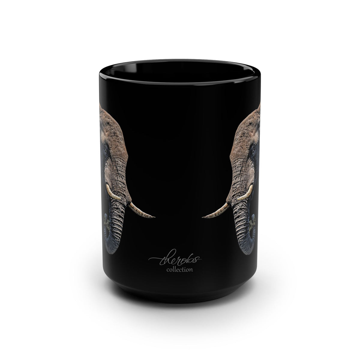 Elephant 15oz Large Black Ceramic Mug