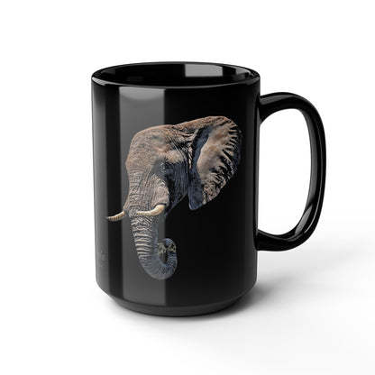 Elephant 15oz Large Black Ceramic Mug