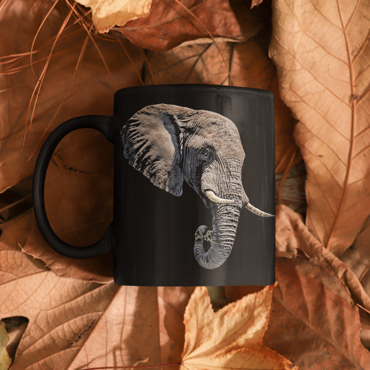 Elephant 15oz Large Black Ceramic Mug