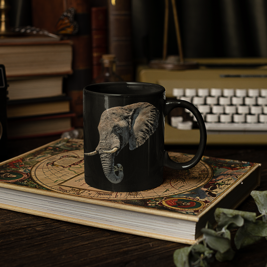 Elephant 15oz Large Black Ceramic Mug