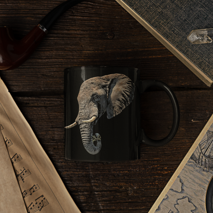 Elephant 15oz Large Black Ceramic Mug