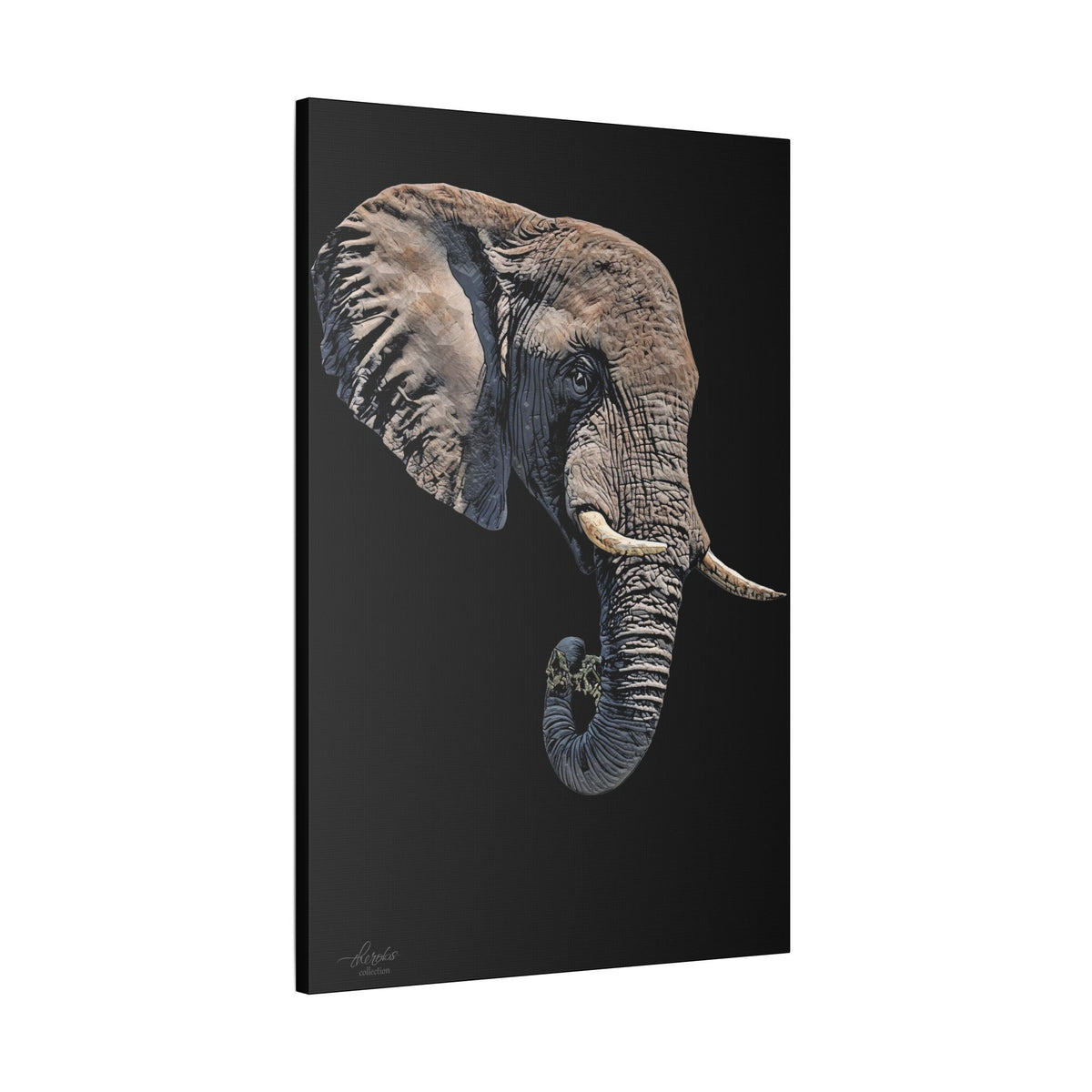 Elephant Satin Stretched Black Canvas Print