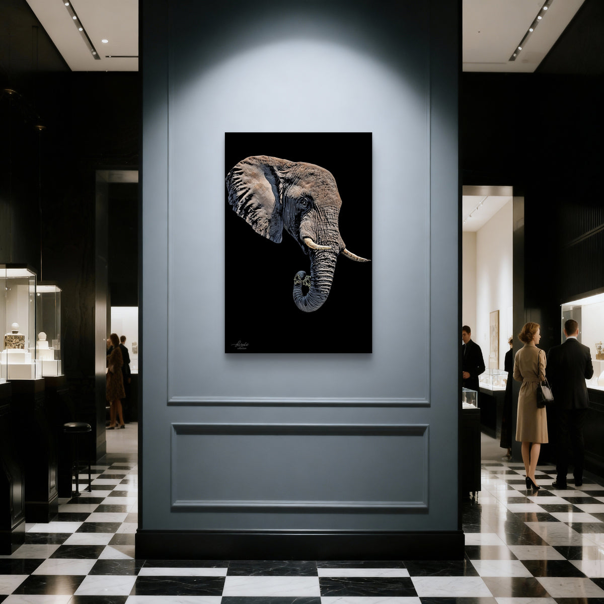 Elephant Satin Stretched Black Canvas Print