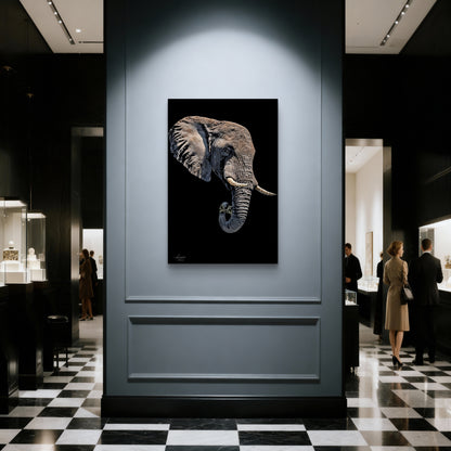 Elephant Satin Stretched Black Canvas Print