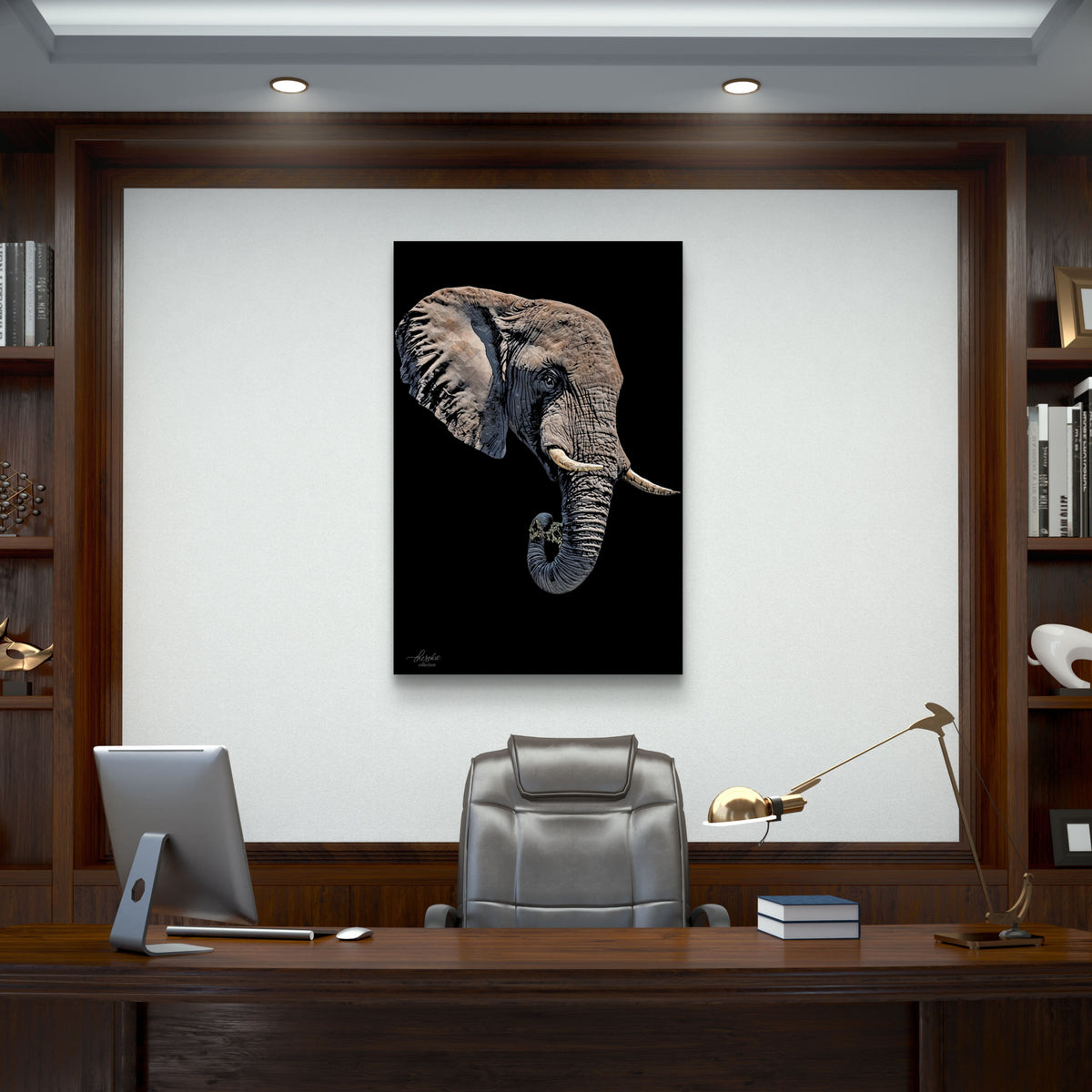 Elephant Satin Stretched Black Canvas Print