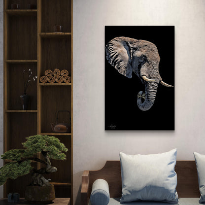Elephant Satin Stretched Black Canvas Print
