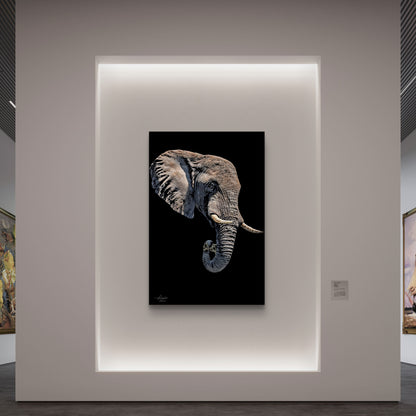 Elephant Satin Stretched Black Canvas Print
