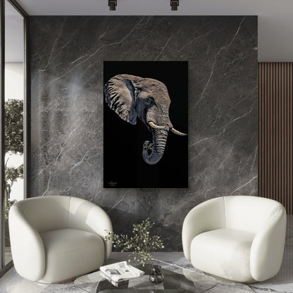 Elephant Satin Stretched Black Canvas Print