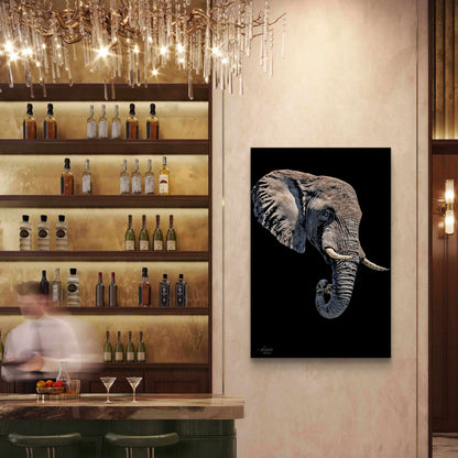Elephant Satin Stretched Black Canvas Print