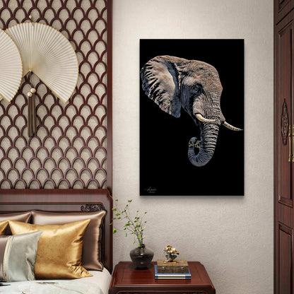 Elephant Satin Stretched Black Canvas Print