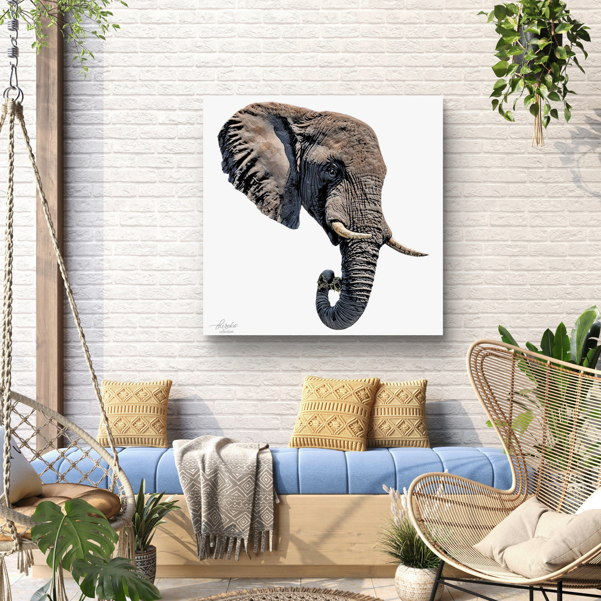Elephant Satin Stretched Canvas Print