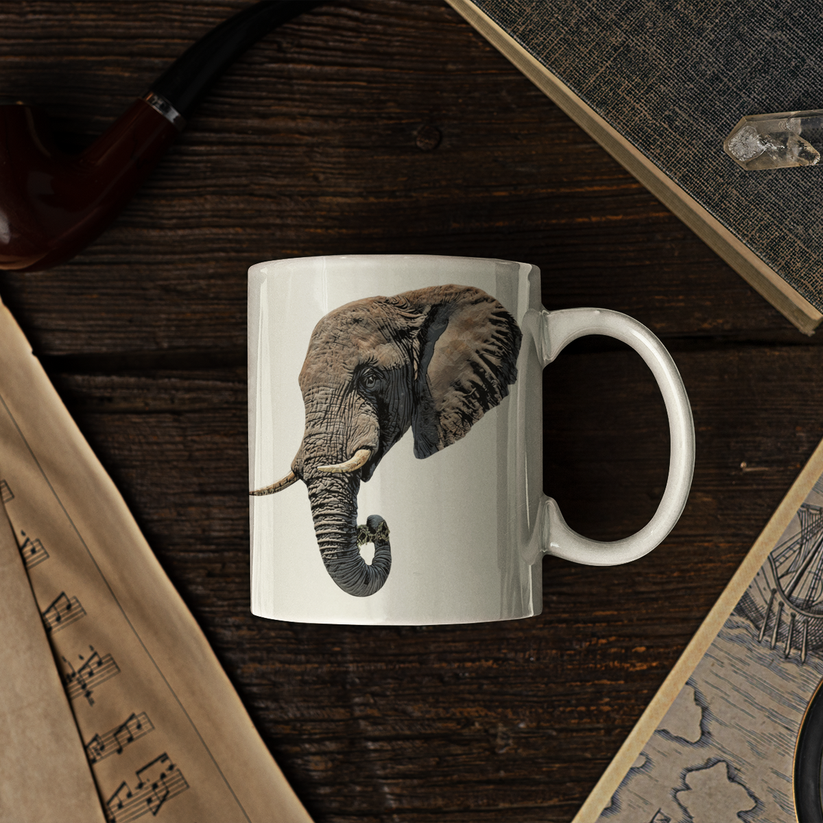 Elephant White Ceramic 11oz Mug