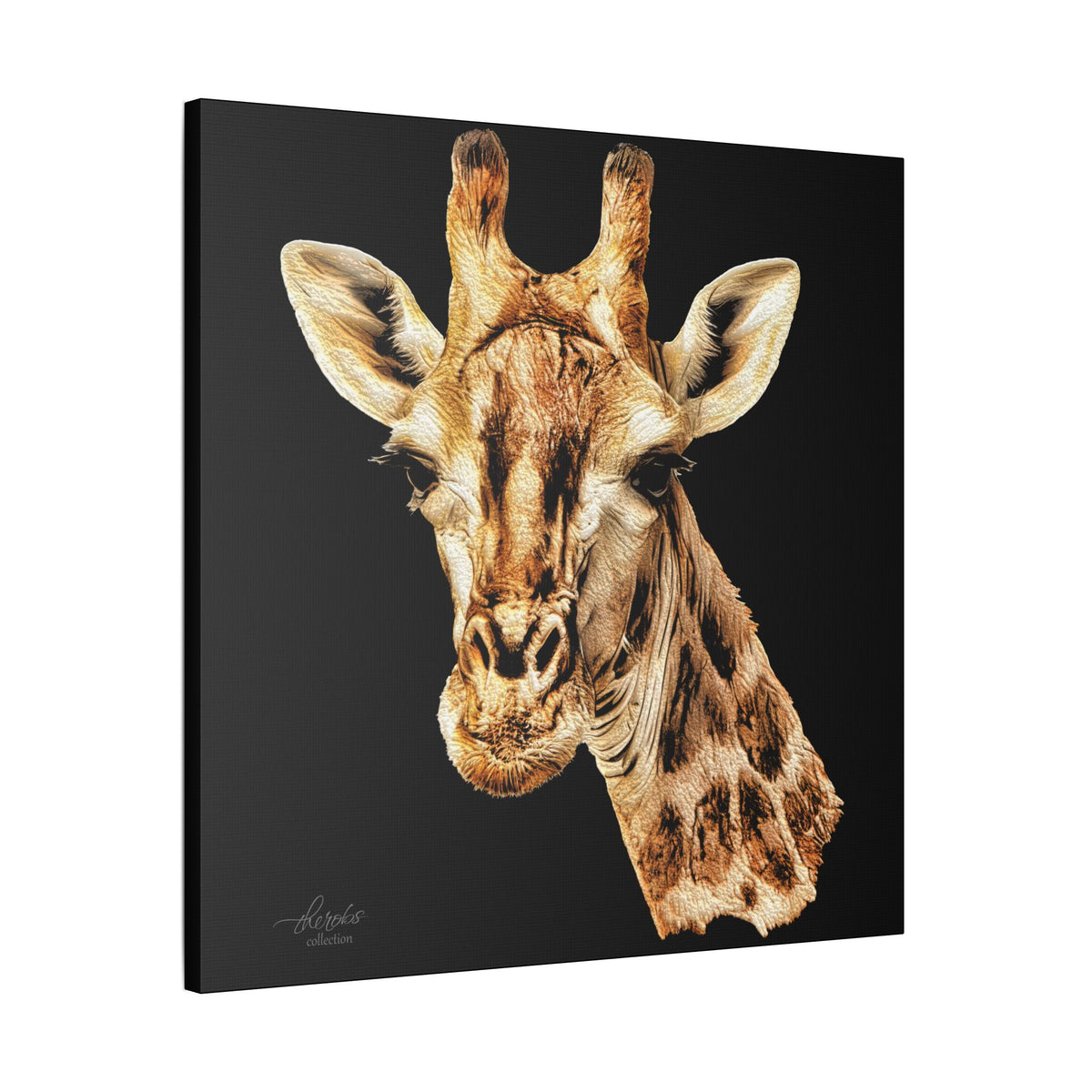 Giraffe Satin Stretched Black Canvas Print