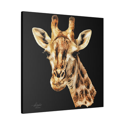 Giraffe Satin Stretched Black Canvas Print