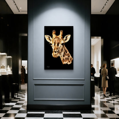 Giraffe Satin Stretched Black Canvas Print