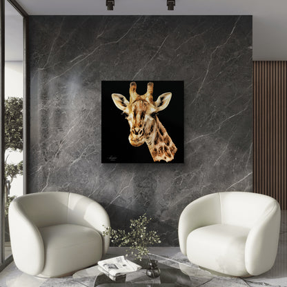 Giraffe Satin Stretched Black Canvas Print