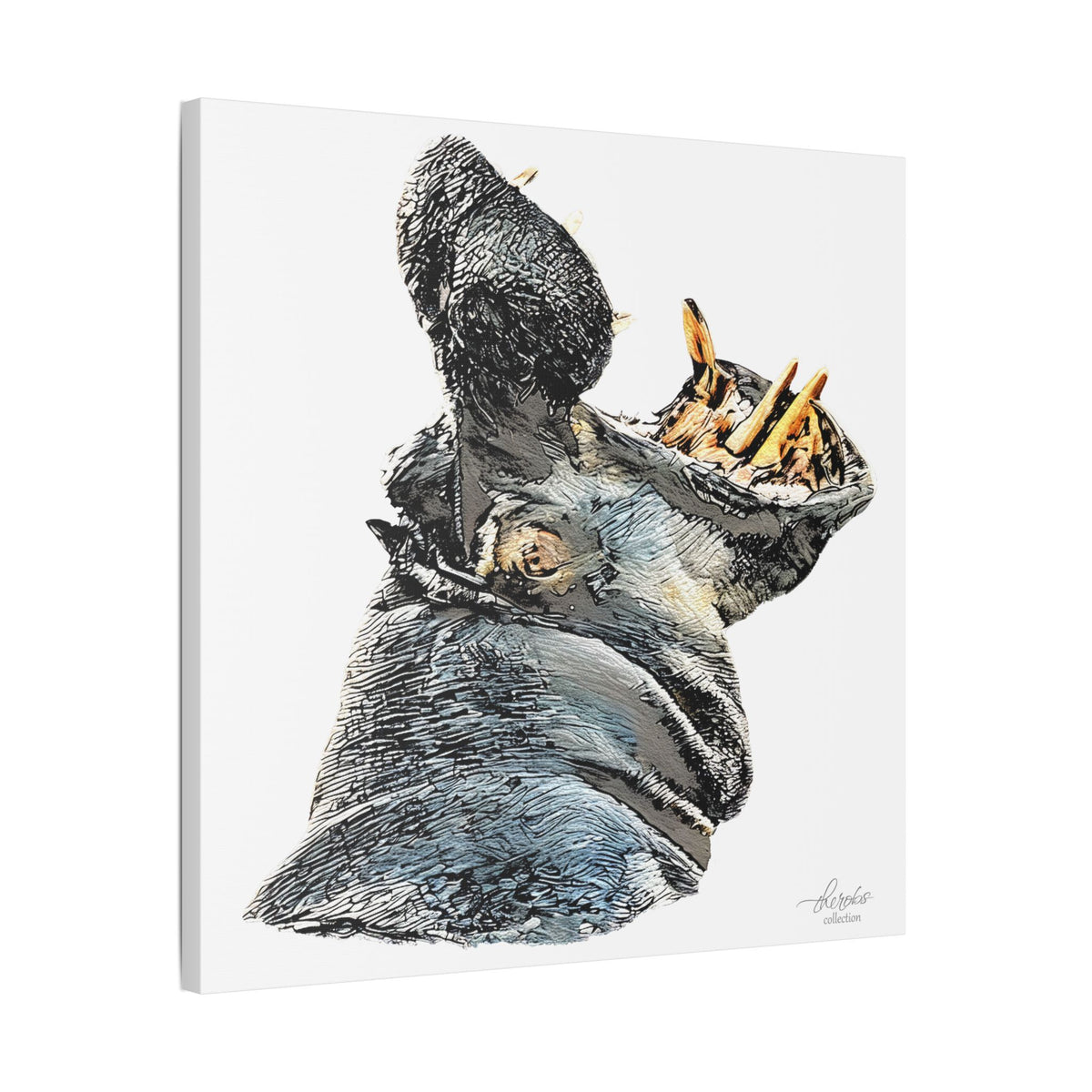 Hippo Satin Stretched Canvas Print