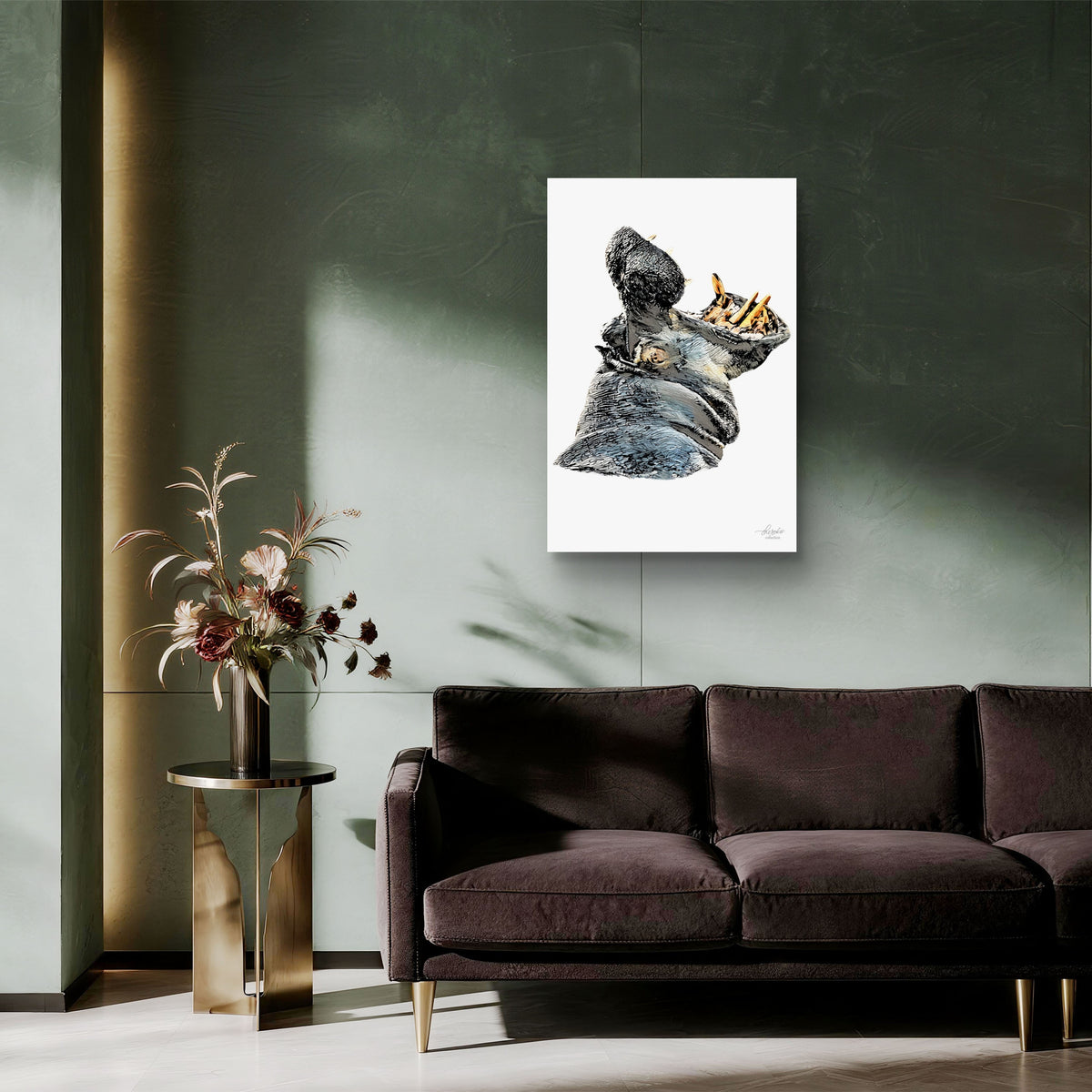 Hippo Satin Stretched Canvas Print