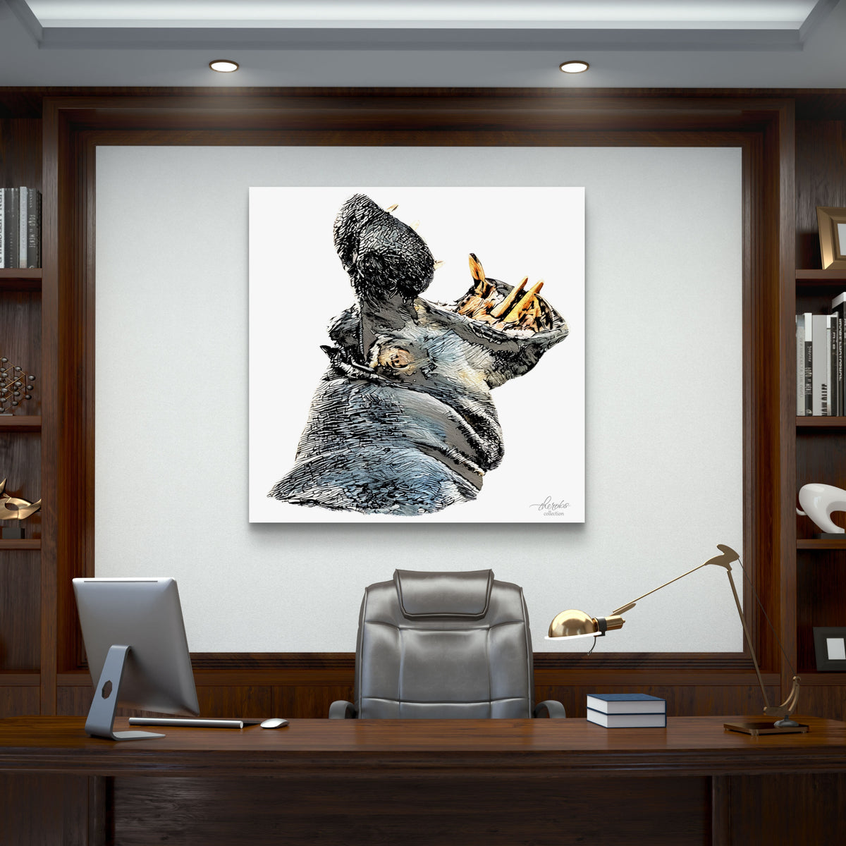 Hippo Satin Stretched Canvas Print